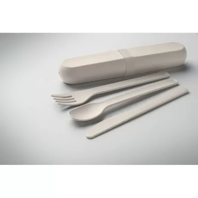 Zestaw sztućców w etui z PLA BITEFUL - Bezowy (MO2743-13)