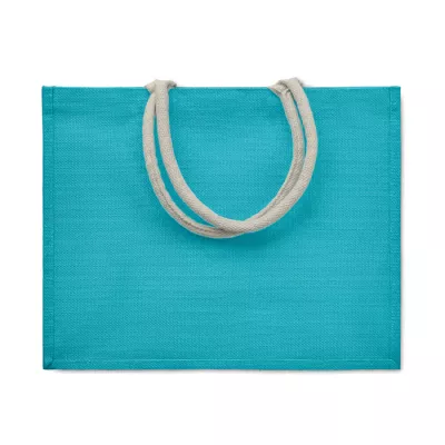 Torba jutowa laminowana z bawełnianymi uchwytami AURA - Turkusowy (MO6443-12)