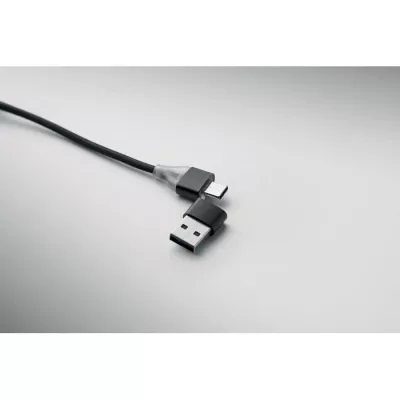 Brelok z kablem 3 w 1 i hubem USB aluminiowy HUBLUE - Czarny (MO3150-03)