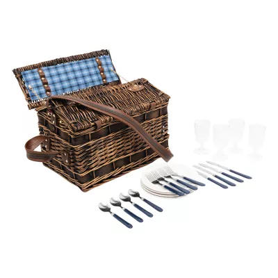 Wiklinowy kosz piknikowy SUMMERTIME - niebieski (56-0604032)