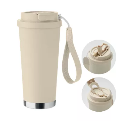 Kubek termiczny 2 w 1 ze stali 500 ml TOPAZ LARGE - Bezowy (MO2662-13)