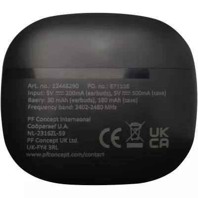 Alterf zestaw słuchawkowy True Wireless z technologią Bluetooth® z tworzyw sztucznych pochodzących z recyklingu i silikonowymi końcówkami dousznymi - Czarny (12448290)