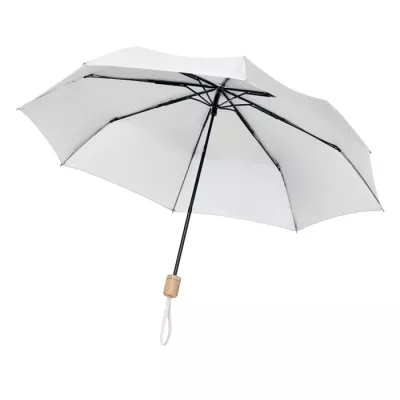 Parasol składany 21" z RPET z drewnianą rączką TRALEE - Bialy (MO9604-06)
