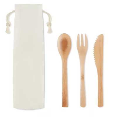 Sztućce bambusowe w płóciennym etui SETBOO - Bezowy (MO9786-13)