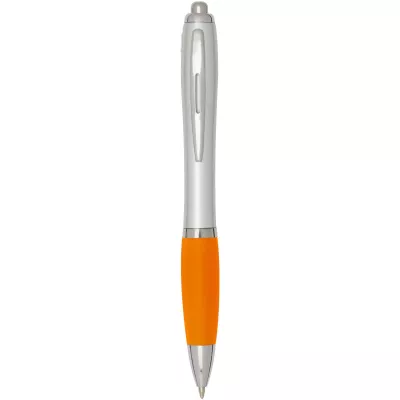 Nash długopis kulkowy z tworzyw sztucznych pochodzących z recyklingu z certyfikatem RCS, ze srebrnym korpusem i kolorowym uch - Pomarańczowy (10644931)