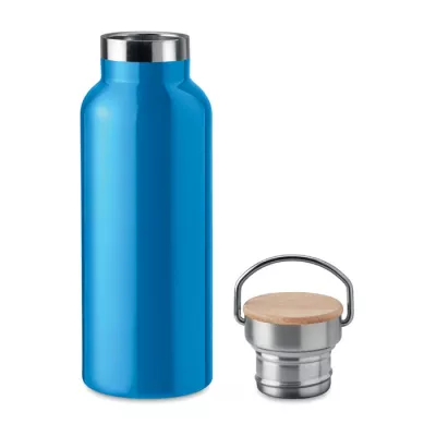 Termos dwuścienny z bambusową pokrywką 500 ml HELSINKI - Turkusowy (MO9431-12)