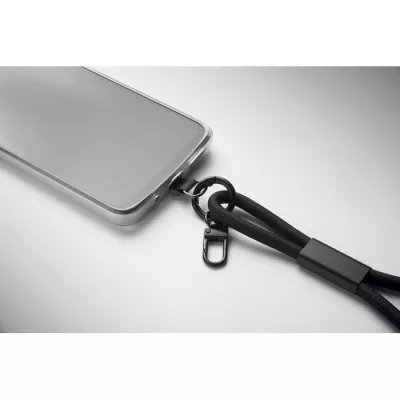 Smycz krótka do telefonu z kablem 60W VRIST - Czarny (MO2681-03)