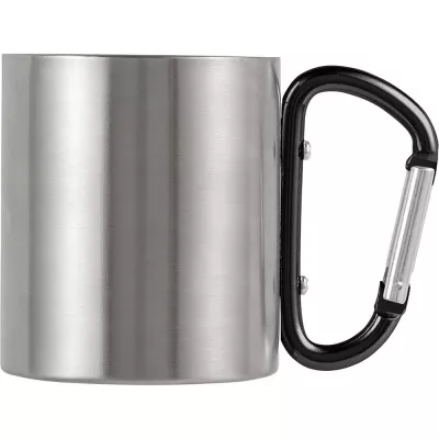 Metalowy kubek 185 ml z karabińczykiem - czarny (V0646-03)