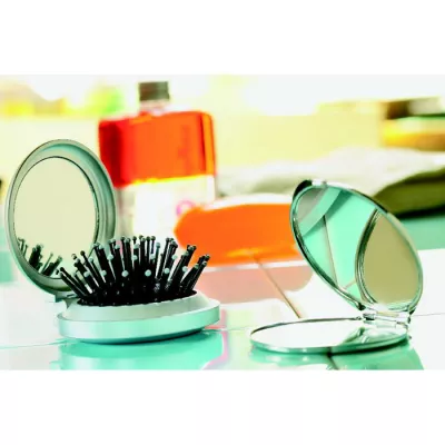 Lusterko składane ze szczotką do włosów B BEAUTY - Srebrny (KC2683-14)