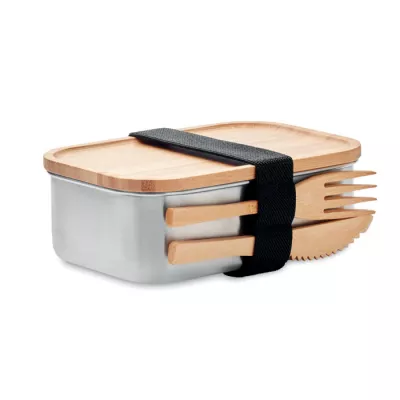 Lunchbox stalowy z bambusową pokrywką 600 ml SAVANNA - Drewna (MO9967-40)
