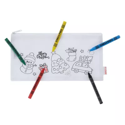 Piórnik do kolorowania, świąteczny wzór, kredki - biały (VA238-02)