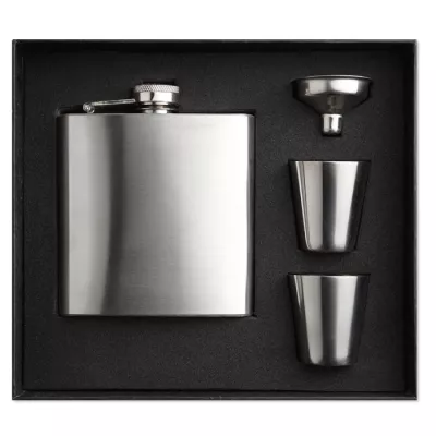Piersiówka z kieliszkami 175 ml SLIMMY FLASK SET - Srebrny Mat (MO8321-16)