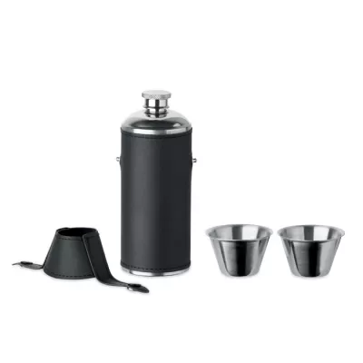 Butelka stalowa 230 ml z 2 kieliszkami COCOON - Czarny (MO2628-03)