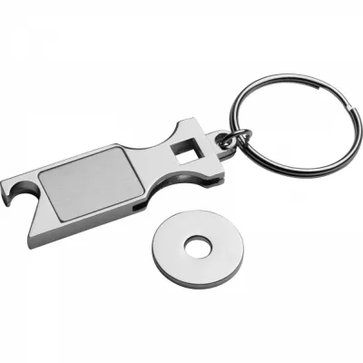 Brelok metalowy otwieracz do butelek z żetonem HILDE - szary (9036707)