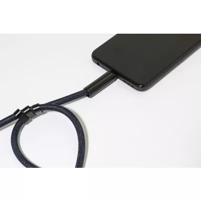 CuffCharge smycz na nadgarstek, uchwyt na telefon, kabel 60W RPET - ciemno niebieski (AP864134-06A)