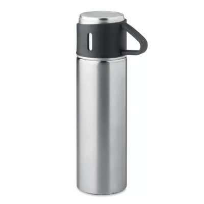 Termos dwuścienny 420 ml z kubkiem TONIA - Srebrny Mat (MO2117-16)