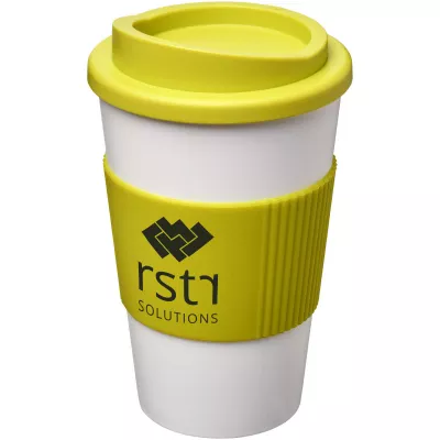 Kubek termiczny z serii Americano® o pojemności 350 ml z uchwytem - Biały-Limonka (21000211)