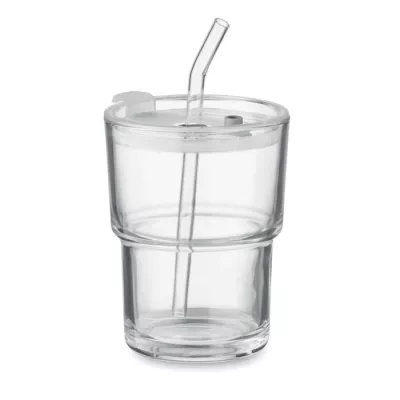 Kubek szklany ze słomką 400 ml SIP - Przezroczysty (MO2502-22)