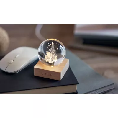 Kula szklana LED na drewnianej podstawie SANTA LIGHT - Drewna (CX1541-40)