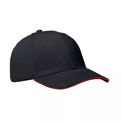 Czapka z daszkiem 6-panelowa 260 g/m² BUFFALO - Czarny/Czerwony (MO1464-83)