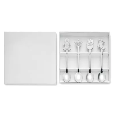 Łyżeczki do herbaty świąteczne 4 szt. CHIP SET - Srebrny Mat (CX1533-16)