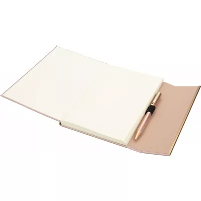 Notatnik A5 ze skóry z recyklingu, w linie z długopisem metalowym CrisMa MAGGIE - miedziany (2476395)