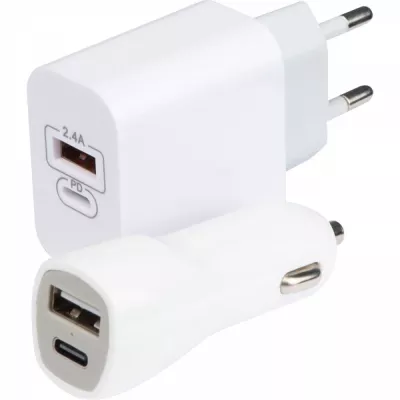 Zestaw podróżny ładowarka i wtyczka TESSA - biały (3251606)