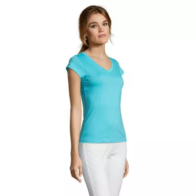 Koszulka damska z dekoltem w serek 150 g/m² Sol's MOON - Niebieski Atol (S11388-AL)
