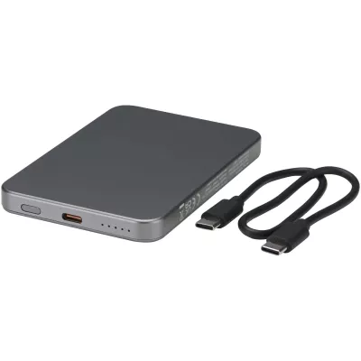 Powerbank Avis 5000 mAh z recyklingowanego aluminium posiadającego certyfikację RCS, z wbudowanym magnesem  - Gun metal (12444382)
