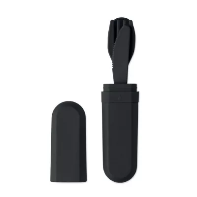 Zestaw sztućców w etui z PLA BITEFUL - Czarny (MO2743-03)