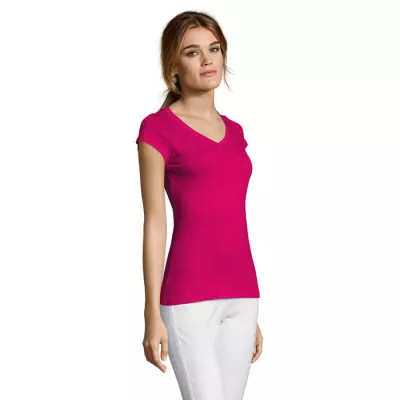 Koszulka damska z dekoltem w serek 150 g/m² Sol's MOON - Fuchsia (S11388-FU)