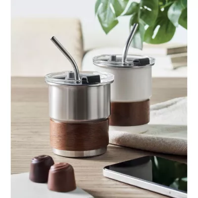 Kubek stalowy ze słomką 260 ml MATE - Srebrny Mat (MO2423-16)