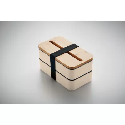 Lunchbox dwupoziomowy 2x400 ml ze sztućcami WINT - Bezowy (MO2088-13)