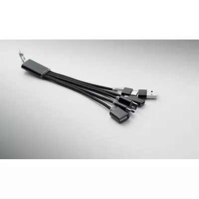 Brelok z kablem 3 w 1 i hubem USB aluminiowy HUBLUE - Czarny (MO3150-03)