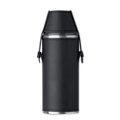Butelka stalowa 230 ml z 2 kieliszkami COCOON - Czarny (MO2628-03)