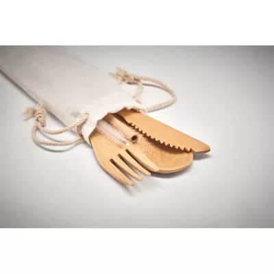 Sztućce bambusowe ze słomką w etui SETSTRAW - Bezowy (MO6121-13)