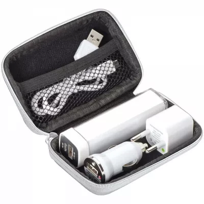Zestaw podróżny power bank 2200 mAh i wtyczki EXETER - biały (008106)