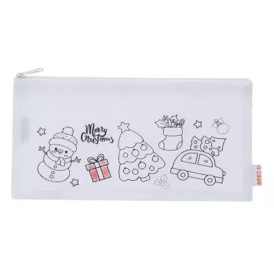 Piórnik do kolorowania, świąteczny wzór, kredki - biały (VA238-02)