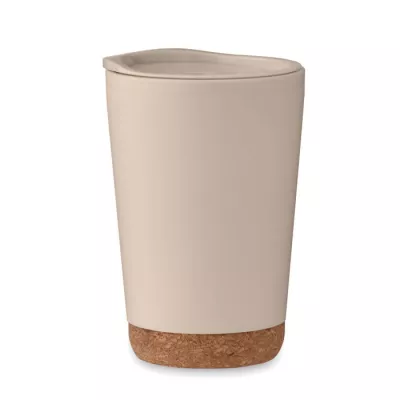 Kubek dwuścienny z korkową podstawą 300 ml CO - Bezowy (MO2446-13)