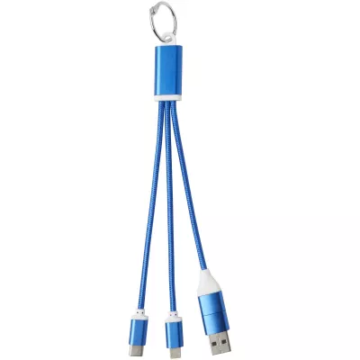 Metal kabel do ładowania 4 w 1 z aluminium z recyklingu z łańcuchem do kluczy - Błękit królewski (12438253)
