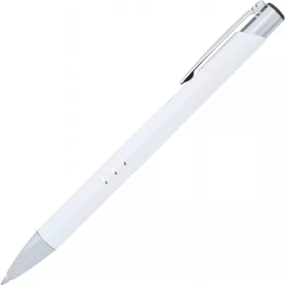 Biały długopis metalowy z trzema chromowanymi ringami idealne pod grawer reklamowy