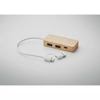 Hub USB 3-portowy w bambusowej obudowie HUBBAM - Drewna (MO2143-40)