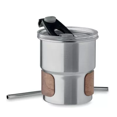 Kubek stalowy ze słomką 260 ml MATE - Srebrny Mat (MO2423-16)