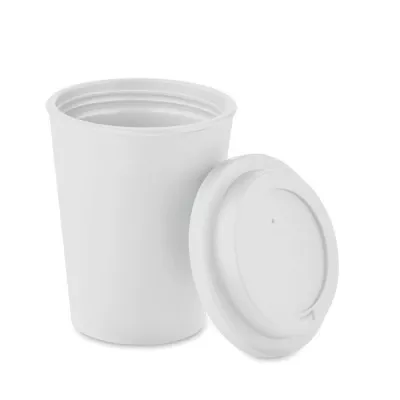 Kubek dwuścienny z PP z ustnikiem 300 ml NOLA - Bialy (MO6582-06)
