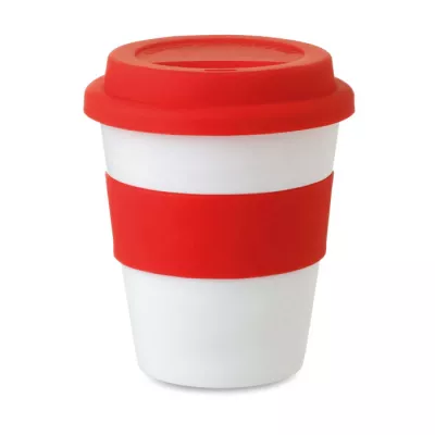 Kubek z PP z silikonową pokrywką 350 ml ASTORIA - Czerwony (MO8078-05)
