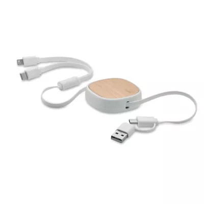 Kabel zwijany 90 cm z bambusowym wykończeniem TOGOBAM - Bialy (MO2146-06)