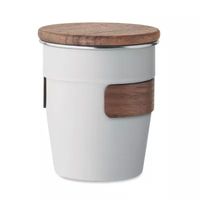 Kubek stalowy z pokrywką z orzecha 350 ml WALNUT - Bialy (MO2322-06)