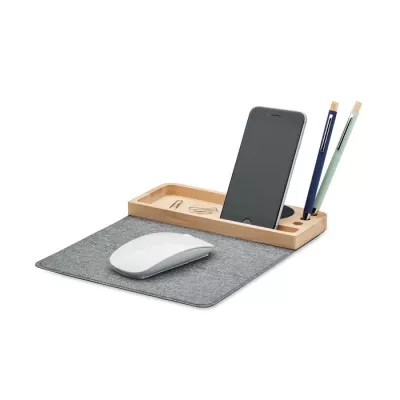 Organizer na biurko z ładowarką indukcyjną 15W PANDU - Drewna (MO2281-40)