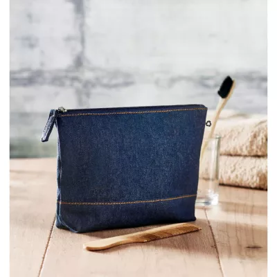 Kosmetyczka jeansowa z recyklingu 250 g/m² STYLE POUCH - Niebieski (MO6421-04)