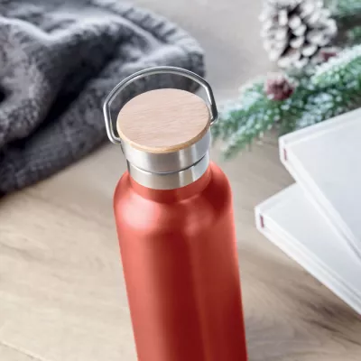 Termos dwuścienny z bambusową pokrywką 500 ml HELSINKI - Czerwony (MO9431-05)